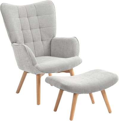 Comfortabele Relaxfauteuil met Voetenbank in Corduroy-look, Grijs