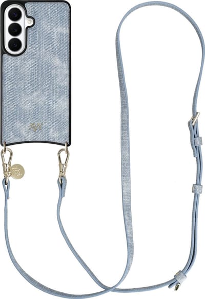 AVY Hoesje Geschikt voor Samsung Galaxy S26 | Compatibel met MagSafe | Kunstleren Case met Telefoonkoord | Crossbody | Denim | Long Denim