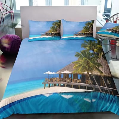 Dream Ns Moderne Natuur Beddengoed Collectie 3D Digitale Print Strand Kokosnootbos Zomer Slaapkamer Met Beddengoed Kussensloop Beddengoed Set 200X230cm(3Pcs)