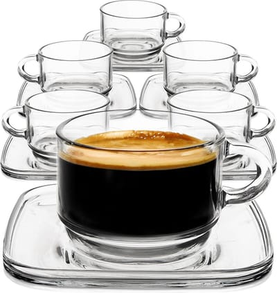 Kop en Schotel Glas 250 ml 6 stuks - Koffiekopjes - Theekopje - Kopjes - Theemokken - Mokken