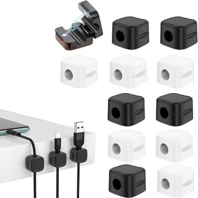 Kabelbeheer Set van 12 Stuks, Sterke Lijm, Verstelbare Kabelhouders, Duurzame Desk Accessories voor Oplaadkabels, HDMI en Netwerkkabels