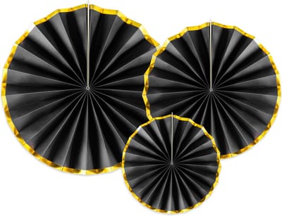 PARTYDECO - 3 Rozetten in zwart en goud karton 23, 32 en 40 cm