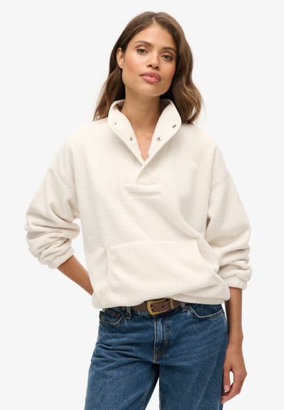 Superdry - Sport Tech kraagloos sweatshirt van sherpastof - Dames - Truien