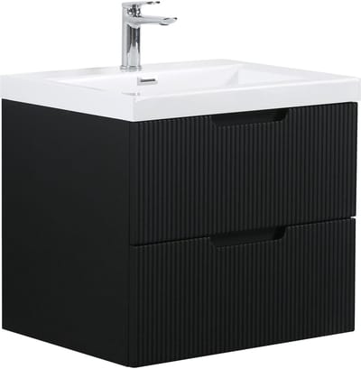 Badplaats Badkamermeubel Set Thermis 60 cm – Mat Zwart – Badmeubel met Wastafel