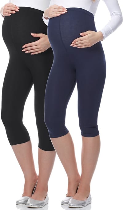 Be Mammy Dames Leggings - Zwangerschapskleding - Capri - Viscose - 2Pack - BE-Leggings-03-2P - Zwart/Donkerblauw - S