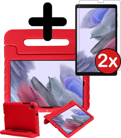 Hoesje - Geschikt voor Samsung Galaxy Tab A7 Lite - Met 2x Screenprotector - Kinderhoes - Shockproof Bumper - Kidsproof Case - Tablethoes - Kinder Hoes Cover - Rood