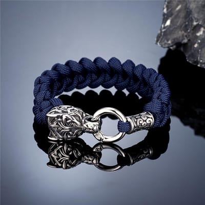 Vintage Noorse Runen Keltische Wolf Survival Touw Armbanden Heren Handgemaakte Outdoor Roestvrijstalen Lanyard Polsband Vikings Sieraden 19cm gray
