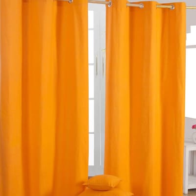 Homescapes gordijnen met oogjes, effen oranje, set van 2, 100% katoen, 137 x 117 cm