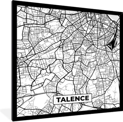 Fotolijst incl. Poster Zwart Wit- Frankrijk - Kaart - Plattegrond - Stadskaart - Talence - Zwart wit - 40x40 cm - Posterlijst