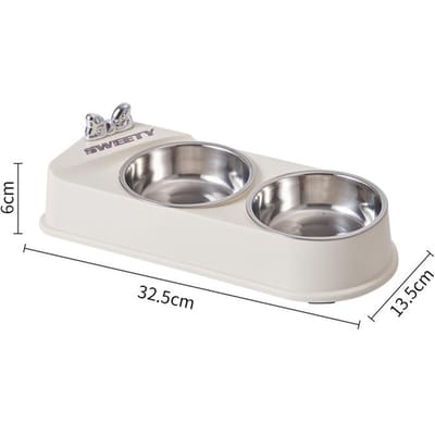 Huisdier Roestvrij Staal Dubbele Kom Kattenbak en Hondenbak Antislip en Anti-stoot Huisdierenbak Vlinder Kattenvoerbak Hondenvoerbak 32.5*3.5*6cm white
