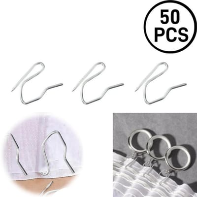 50 stuks - Oorhaken van roestvrij staal - Multifunctionele metalen haken - Gordijnhaken - Geplooide haken van roestvrij staal - Geplooide gordijnhaken met knijpfunctie - Wit - Voor ramen, deuren en douchegordijnen