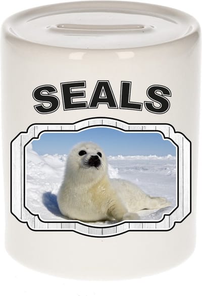Dieren liefhebber zeehond spaarpot 9 cm jongens en meisjes - keramiek - Cadeau spaarpotten zeehonden liefhebber