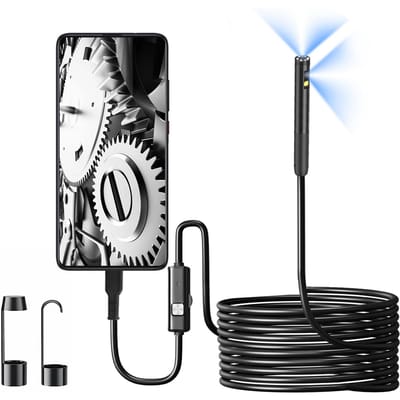 Caméra endoscopique avec lumière, endoscope HD 1920P avec 8 lumières LED réglables, double objectif, IP67 noir
