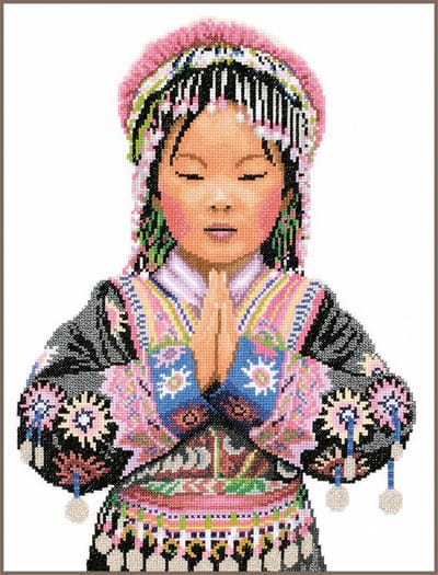 Lanarte Borduurpakket - Borduurset - Borduurpakket volwassenen - Telpakket kit - 29 x 39cm - Thaise bergstam meisje - PN-0200967