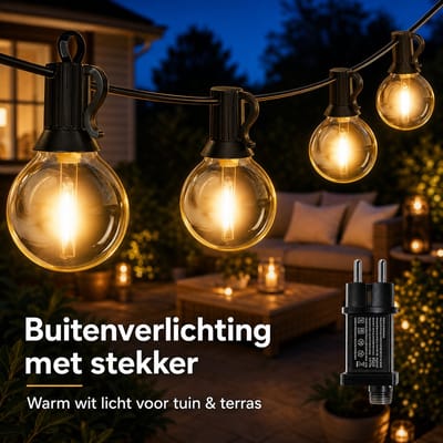 Arvion Lichtsnoer voor buiten 30 m met 40+2 G40 LED lampen, waterdichte lichtslinger voor tuin terras camping - warm wit 2700K
