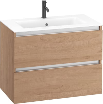 Saqu Gaia badmeubel incl. mat witte keramische wastafel 80x46x61cm toffee – aluminium greeplijst