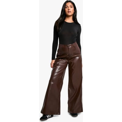 boohoo Dames Maternity Over Bump PU Wijde Pijp Broek | Chocolate | Maat: 12