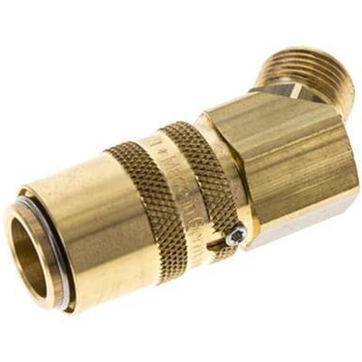 Messing DN 9 Tempereerkoppeling Snelkoppeling G 3/8 inch Buitendraad Loskoppelbeveiliging Dubbele afsluiting 45-deg