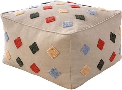 Stoffen Voetenbank - Poef Zitzak - Voeten Rusten - Veiligheidsrits - 45x45x30cm - Beige
