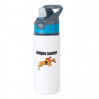Hacebo® - paardrijden jockey waterfles met rietje blauw - Paarden - paarden/jockey liefhebbers - iemand die houdt van paarden of jockey - verjaardag - cadeau - kado - water fles - 650ML