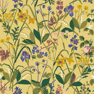 Boråstapeter Vliesbehang 1963 - Scandinavian Designers III/Icons - Botanisch Geel - 53cm x 10.05m