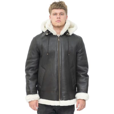 Heren schapenvachtleer B3 Flying Jacket-Columbus met capuchon