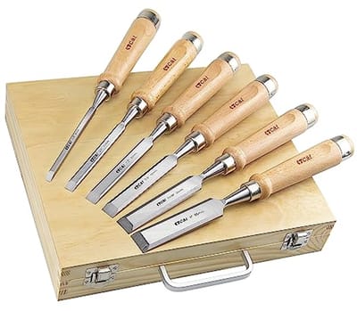 Premium 8-delige Houtbeitel Set met Houten Koffer - Voor Houtbewerking
