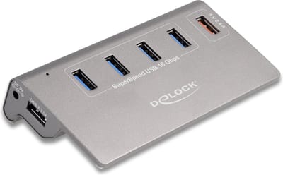 Delock USB 10 Gbps Hub with 4 USB Type-A Ports + 1 Fast Charging Port incl. Power Supply