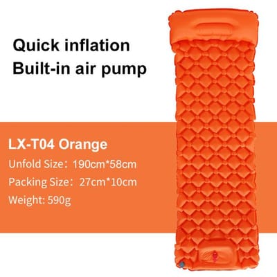 Outdoor slaapmatje Camping opblaasbaar matras Ingebouwde pomp Ultralicht luchtkussen Reismat met hoofdsteun voor reizen Wandelen oranje