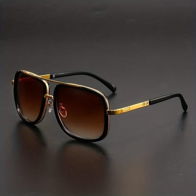 Lunettes de soleil de mode pour la conduite pour hommes Lunettes de soleil Cadre métallique ovale Lunettes de soleil Carré Lunettes de soleil UV400 1PC black