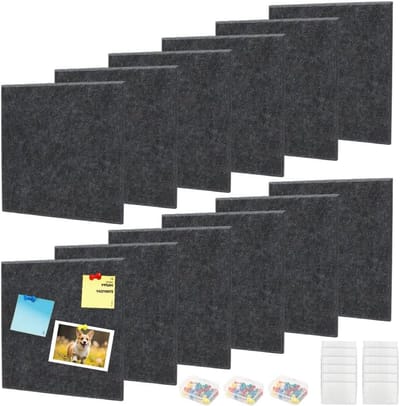 Dailygoods- Kurk-Prikbord 120 x 90 cm - Viltbord/Prikbord - 12 Viltpanelen - 80 Priknaalden - 60 Plaktabs - Duurzaam en Milieuvriendelijk