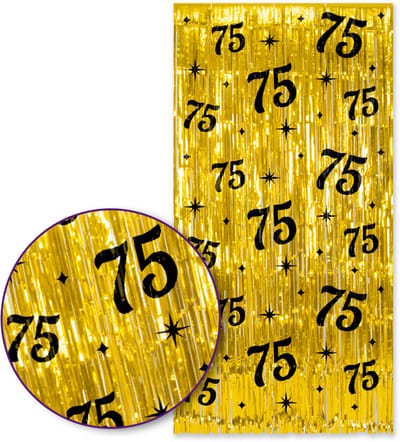 Q2P – 75 Jaar Foliegordijn – Goud & Zwart – 100×200 cm – Zelfklevend – 75e Verjaardag Versiering – Backdrop Fotomuur