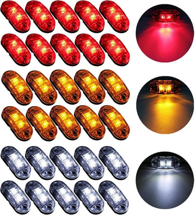 30 stuks 2 led-zijmarkeringslampen, 12/24 V, voor aanhangers, waarschuwingslicht, rood licht voor vrachtwagen, camper, caravan (Rood+Geel+Wit)