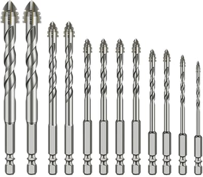 Tegelboor Set - Boor Zaagtandboor - Boren in Tegels - 4 Snijkanten - 12 Stuks - Metaal