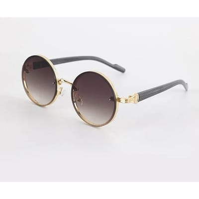 Lunettes de soleil à monture ronde en métal Design Mode Lunettes à branches imitation bois Punk Tendance Protection UV 400 Homme Lunettes de soleil pour la pêche le cyclisme la conduite gray