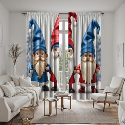 2 stuks set HD Kerst drie Santa Melons decoratieve gordijnen Wit lint digitaal bedrukte gordijnen Huisdecoratie stijl Versier liv W52H63inchW132H160cm gray