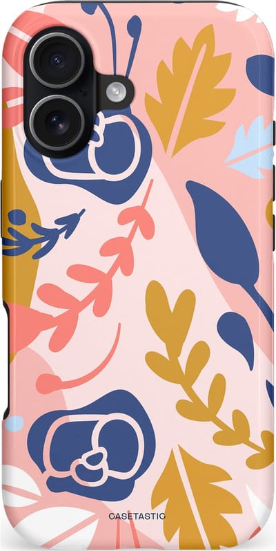 Casetastic hoesje geschikt voor Apple iPhone 17 - MagSafe - Dubbellaagse bescherming - Roze Bladeren - Fashion Case - Lichtroze Wit Goud Perzik