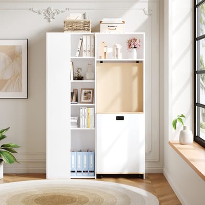 MIVRAY Boekenkast Schrijftafel 2 In 1 Met Stopcontact En Usb Verstelbare Planken Anti Kantel Wit 104 5 X 30 5 X 160 Cm