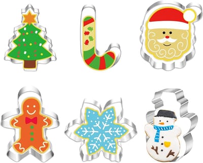 Grote Kerst Koekjesuitsteekvormen voor Santa Claus, Gingerbread Man, Kerstboom en Sneeuwman - Set van 6 Stuks