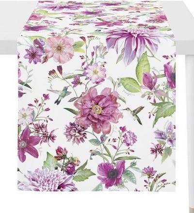 Tafelloper Flowers roze - 140 x 48 cm - 100% katoen