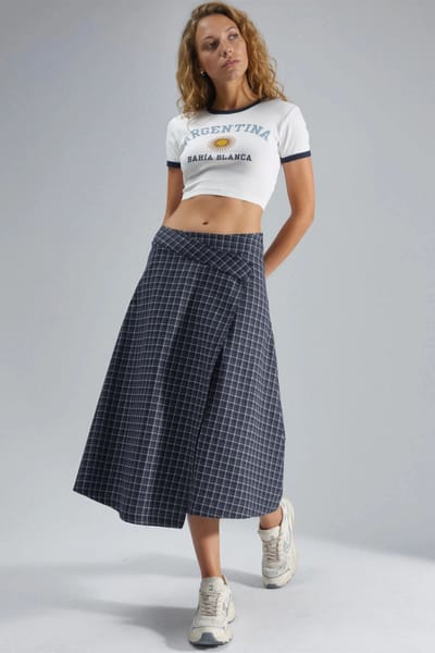 Hoge Taille Geruite Midi Rok