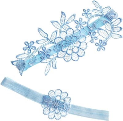 Kanten Kousenband - Bruids Accessoire - Feestelijke Gelegenheid - Bloemendecoratie - 22 x 6 cm - Blauw