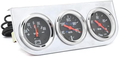 Auto Meter Set - 3-in-1 Dashboardmeters - Voertuig Onderhoud - Verlichte Wijzerplaat - Universeel 12V - Chroom Zwart