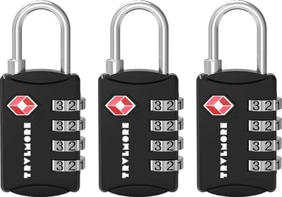 TRVLMORE Kofferslot - TSA Reisslot - Slot - 4 Cijferig Hangslot - 3 Stuks - Cijferslot - Zwart