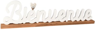 Dekoratief | Deco 'Bienvenue' m/hartje, wit/naturel, hout, 58x4x15cm | A255565