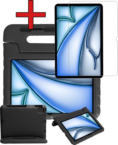 Hoesje - Geschikt voor Apple iPad Air (2024/2025/2026) - 11 inch - Met Screenprotector - Kinderhoes - Shockproof Bumper - Kidsproof Case - Tablethoes - Kinder Hoes Cover - Zwart