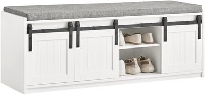 Schoenenbank met Opbergruimte en Gestoffeerd Kussen - Wit - 120x35x45 cm