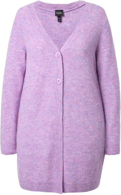 Ulla Popken - Dames - Lang vest ribbreisel V-hals lange mouwen - Licht pruim - Maat 46+