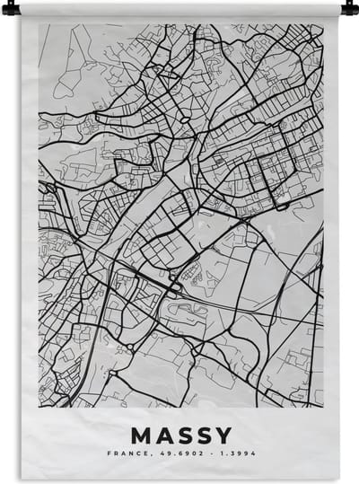 Wandkleed - Wanddoek - Plattegrond – Massy – Stadskaart – Kaart – Frankrijk - 120x180 cm - Wandtapijt