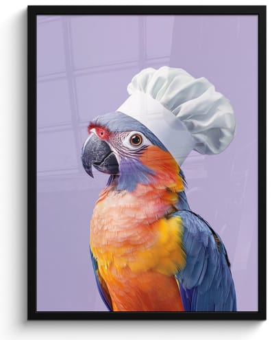 Fotolijst inclusief poster - Posterlijst 50x70 cm - Posters - Papegaai - Koksmuts - Paars - Cute - Foto in lijst - Keuken decoratie muur - Wanddecoratie accessoires - Muurdecoratie - Schilderijen